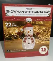 Pre-Lit Snowman With Santa Hat 22” Tall Light Up Christmas Decorations