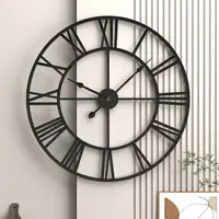 在飛比找樂天市場購物網優惠-家用復古客廳鐵藝掛鐘北歐裝飾時鐘圓形羅馬靜音鐘表