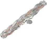 [JewelryWeb] 925 Sterling Silver Rose White Plated Velvet Omega Bracelet With Braided Sparkle Cut Element 19 Centimeters Link-Bracelet for Women