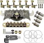 Swhmc Electric Guitar Parts Set Bronze Saddle Bridge Tune-O-Matic Tailpiece and 6R Tuning Pegs Keys Machine Head with String and String Changer and Strap Retainer Set for Les Paul Electric Guitar