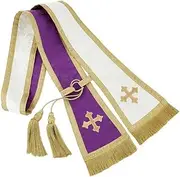 [Christian Brands] RJ Toomey N7298 Reversible Jacquard Confessional Stole - Purple/White, Large, White, Large