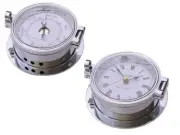 SHIP'S CLOCK and BAROMETER, 116mm CHROME TWIN SET, ROYAL MARINER #C622C/C622RC