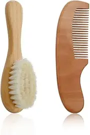 Baby Wool Brush Set - Natural Soft Bristle Hair Brush & Shower Scrubbing Brush with Comb for Newborns & Infants - Ideal Cradle Cap Care & Gentle Grooming
