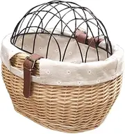 Bike Pet Basket, Wicker Bike Basket for Small Dogs Cats Pet Carrier Front Basket with Wire Mesh Cover and Lid, Wicker Bicycle Basket for Dogs and Cats, Rattan Storage Basket (B)