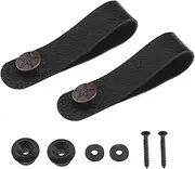 LT Easiyl 4 Pcs Guitar Headstock Neck Loop Hook Button Black Leather Guitar Headstock Adapter Strap And Mushroom Head Buttons Buckle for Electric Guitar Ukulele