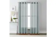 1 Pair Linen Sheer Grey Curtains Window Treatment Nickel Eyelet Draperies for Living Room (2 Panels) - Teal Blue
