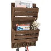 Key Holder Wall Mount Organizer Mail With 4 Hooks Rustic Brown Cedar Wood