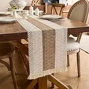 Table Runner, Natural Hessian Dining Table Runner Rustic Cotton Linen with Tassels Home Holiday Party Decor Table Centrepiece Fireplace Mantle Runner 30cm/12inch Width (S1, 180cm/72in)