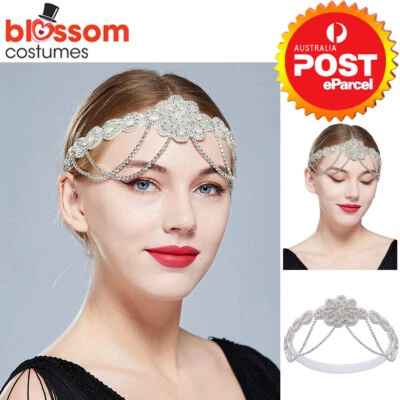 N127 Silver Great Gatsby Headpiece Flapper 20s Costume Headband Headdress Fea...