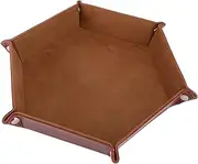 Vaguelly Hexagon Dice Tray Collapsible Storage Box Pu Leather Dice Storage Box Mobile Phone Watch Key Jewelry Tray