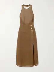 [Le Kasha] Le Kasha - Dairut Linen-gauze Halterneck Maxi Dress - Brown - x small x small Brown