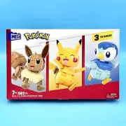 MEGA Build & Show Pokemon Trio Set of 3 Pikachu Piplup & Eevee Figures (HWX16)