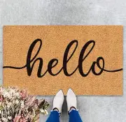 Hello Door Mat Welcome Natural Coir Door Mat Farmhouse Floor Mat Thick Non-Sl...