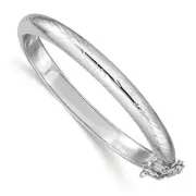 .925 Sterling Silver Rhodium Plated 5mm Textured Safety Hinged Child's Bangle 5"