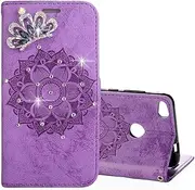 LYX for Huawei P8 Lite (2017) Mandragora Pattern Crystal Encrusted Horizontal Flip Leather Case with Card Slot & Holder & Wallet & Lanyard (Black) Shockproof (Color : Purple)