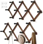 2 Pack Wooden Expandable Peg Rack Accordion Wall Hanger Hook with 20 Hooks for Baseball Caps, Coats, Mugs, Coat,Keys, Hat Rack Make Living Room Decorative and Neat (Vintage)