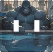 AIXIWAWA Gorilla in Pool Switch Plate 1 Pack, Home Decor Wall Plates 3-gang with Screw Size 6.37x4.48x0.27 in