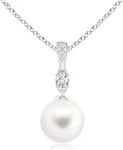 [Angara] Freshwater Cultured Pearl Pendant Necklace with Diamonds in Sterling Silver/14ct Solid Gold for Women | June Birthstone Jewellery for Her