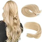(46cm , Dirty Blonde Mixed to Bleach Blonde) - Sassina Highlight Colour Dirty Blonde 18 Mixed Bleach Blonde 613 Tape in Human Hair Extension Attached Reusable,Invisible,Seamless Glue on Skin Weft 20Pcs 50g/set (P18/613 46cm )