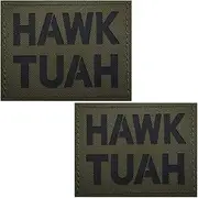 taifeng 2Pack 2x3inch As Seen on Socials ""HAWK TUAH"" Spit On That Thang IR Patch Olive Drab w/Black Military Hook Fastener Patch for Caps Bags Vests Military Uniforms, green/black