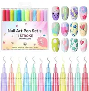 Nail Pen Set,Quickly Drying Smudge-proof Vibrant Colors Graffiti Art Fine Tip Pen | 12x Waterproof Polish Sticks Liquid, Liner Tool for Women