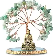 CRUCISRESIN Buddha Statue with Healing Crystal Tree, Tree of Life for Positive Energy. Home Decor Yoga Meditation. Green.(B)
