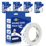 5 Pack Double Sided Tape Heavy Duty White PE Foam Tape, 1 1in x 16.5ft,