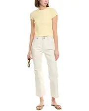 STAUD x Wrangler The Cropped Cream Bootcut Jean