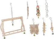 WOONEKY 7pcs Wood Rope Bird Parrot Parrot Rope Perch Large Bird Foraging Chew Large Hanging Pet Perches Hammock Swing Parakeet Cage Decor Wooden