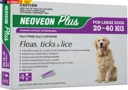 on plus for Large Dogs (20-40Kg), 4 Pack. Controls Ticks, Fleas and Lice, Purple