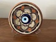 Turkish Copper Hand Etched Decorative Plate with Evil Eye – 14 cm (5.5")