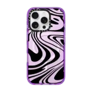 iPhone 16 Pro Impact Case MagSafe Compatible Marble Transparent Trippy Wavy Swirl Black Spiral Warp Twirl Retro 70s Psychedelic Acid Groovy Abstract Pattern