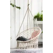 Macramé Hanging Chair Cream/White Woven Hammock Swing Retro Indoor Outdoor