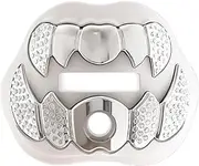 LeCool Football Mouth Guard with Connected Strap- 3D Beast Chrome Adult and Youth Mouth Guard-Mouth Piece for Sports for Maximum Air Flow and Teeth Protection (with Diamonds, White-Silver)