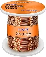 20 Gauge 99.9% Pure Copper Wire, 0.8mm Dia / 115Ft Soft Copper Wire for Jewelry Making and Craft Wire, 20 AWG Premium Flexible Bare Solid Copper Wire for Electroculture Gardening Plants