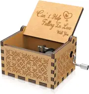 Wood Music Box Can'T Help Falling in Love Mini Antique Engraved Hand Crank