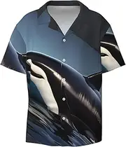 [HJLUUFT] Orca Killer Whale Print Men's Shirts,Classic Hawaiian, Cuban Styles,Vacation Wear - Breathable Button Down Shirts for Men