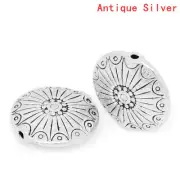 Sexy Sparkles 5 Pcs Silver Toned Flat Carved Spacer Bead 18mm (6/8'') Dia, Hole: