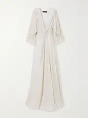 [Jenny Packham] Jenny Packham - Cape-effect Sequined Chiffon Gown - White - UK 12 UK 12 White