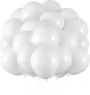 RUBFAC 65pcs White Latex Party Balloons, 12 Inches Helium Party Balloons with Ri