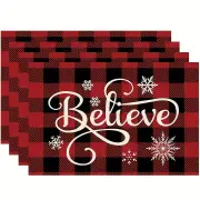 NNETM Set of 4 Red & Black Plaid Christmas Polyester Placemats