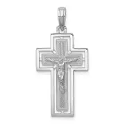 14k White Gold Textured Crucifix w/ Frame Charm