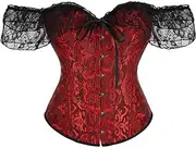 [SWEPER] Women'S Bustier Corset Top - Front 6 Busk Closure Women Plus Size S-6Xl Bandage Bustier Lace Sleeve And Steampunk Corset Top With G String
