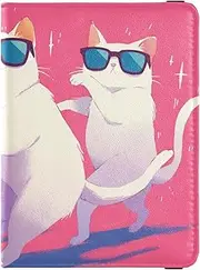 [Amooorous] Dancing Cats Peach Leather decorative passport holder for travel men Travel Documents Organizer Protector Passport Case Travel Documents Wallet Lightweight, dancing cats peach, 1 size