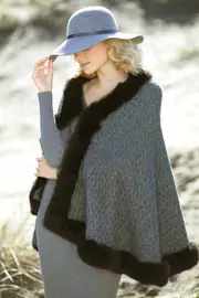 McDonald Possum Merino Womens Cable Cape With Fur - Pewter