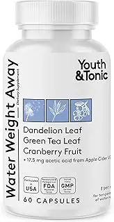 Water Weight Away Pills to Relief Ankle Swelling & Belly Bloat Reducing Waist Line/Natural Diuretic Supplement w/Dandelion for Water Retention Loss/Cleanse Detox Programs Support for Women & Men