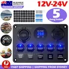 12V Switch Panel USB Charger 5 GANG ON-OFF Toggle LED Rocker for Car Boat Marine