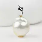 Big 14.3×16.9mm Baroque White South Sea Pearl Pendant 14K Solid White Gold