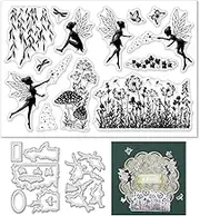 INFUNLY Flower Elves Clear Stamps & Dies - Plant Leaf & Angel Stamps for Card Making, Scrapbooking & Crafting