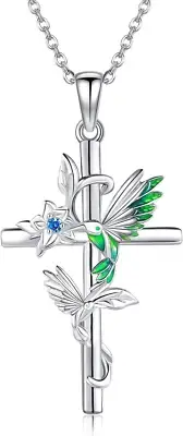 Hummingbird Necklace 925 Sterling Silver Hummingbird Cross Pendant Necklace Bird